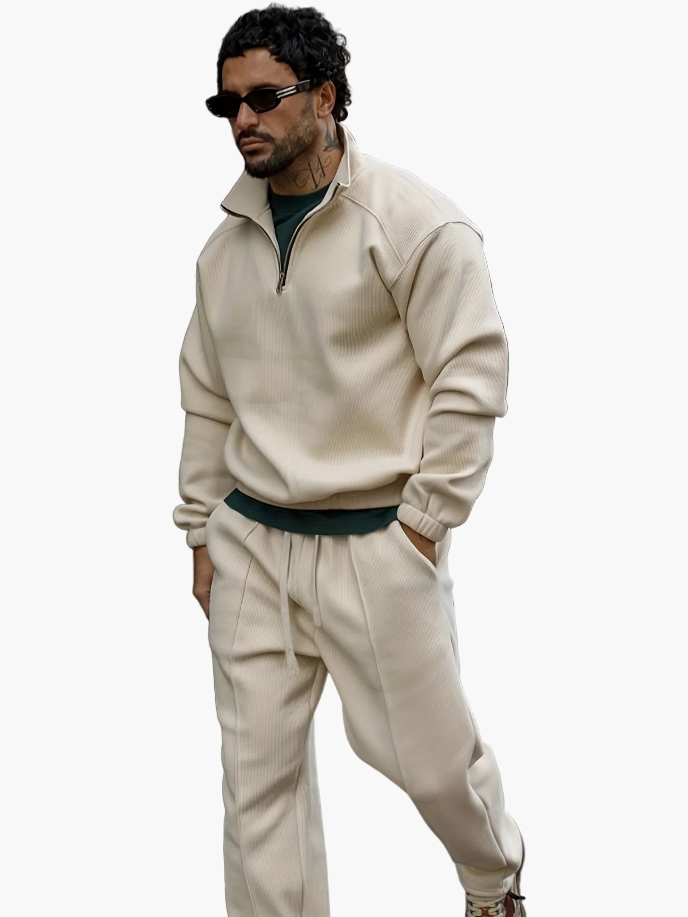 Herrarnas avslappnade träningsset med dragkedja – perfekt för vardag och fritid