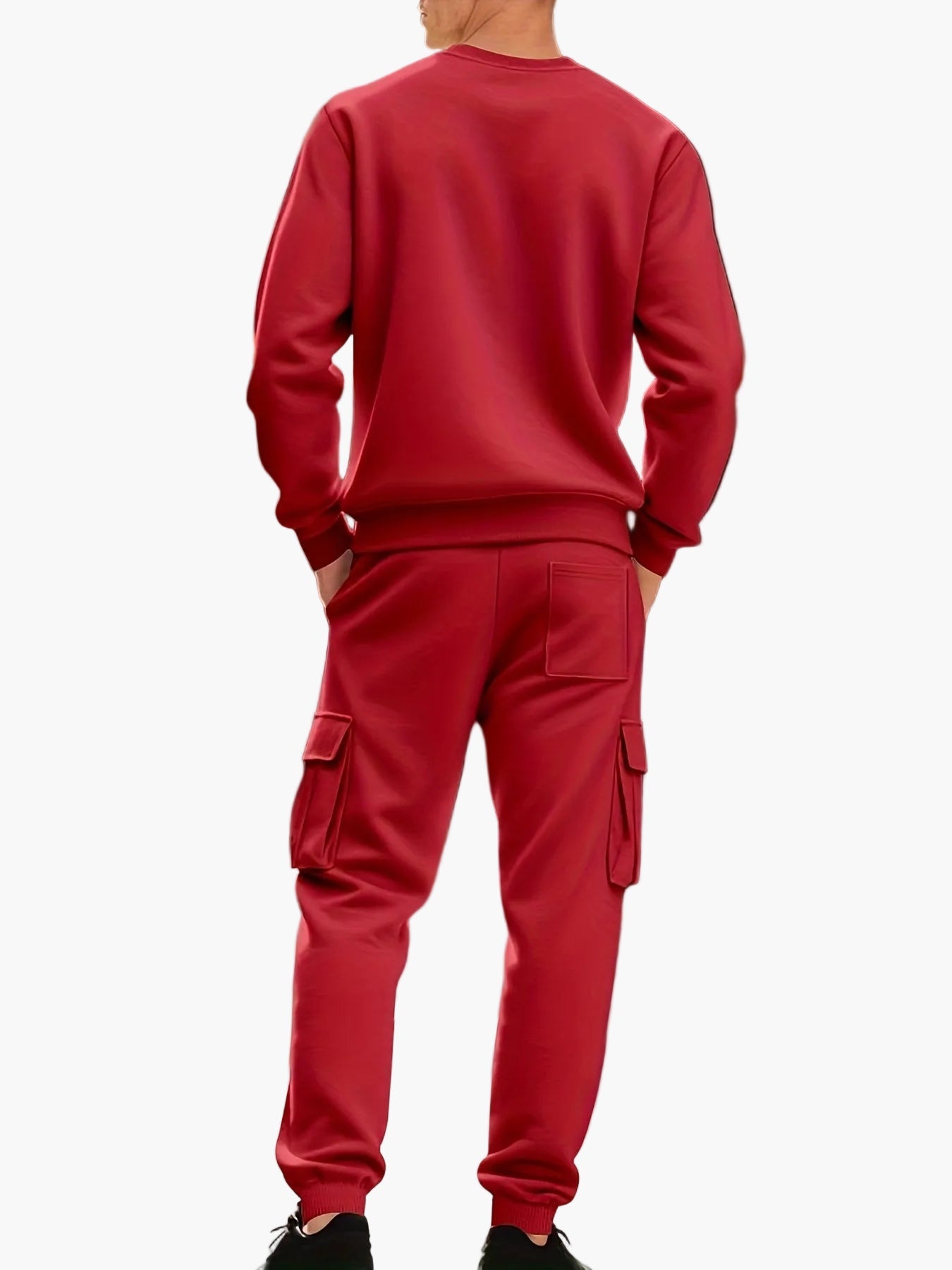 Herr Sportig Joggingdräkt Set med Cargo Byxor och Trendig Sweatshirt Fritidskläder