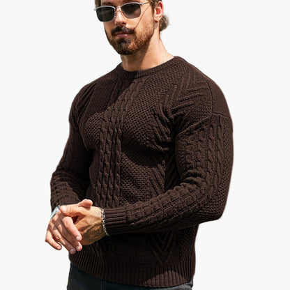 Herrstickad Tröja – Elegant Kabelstickad Pullover för Höst och Vinter – Avslappnad Stil