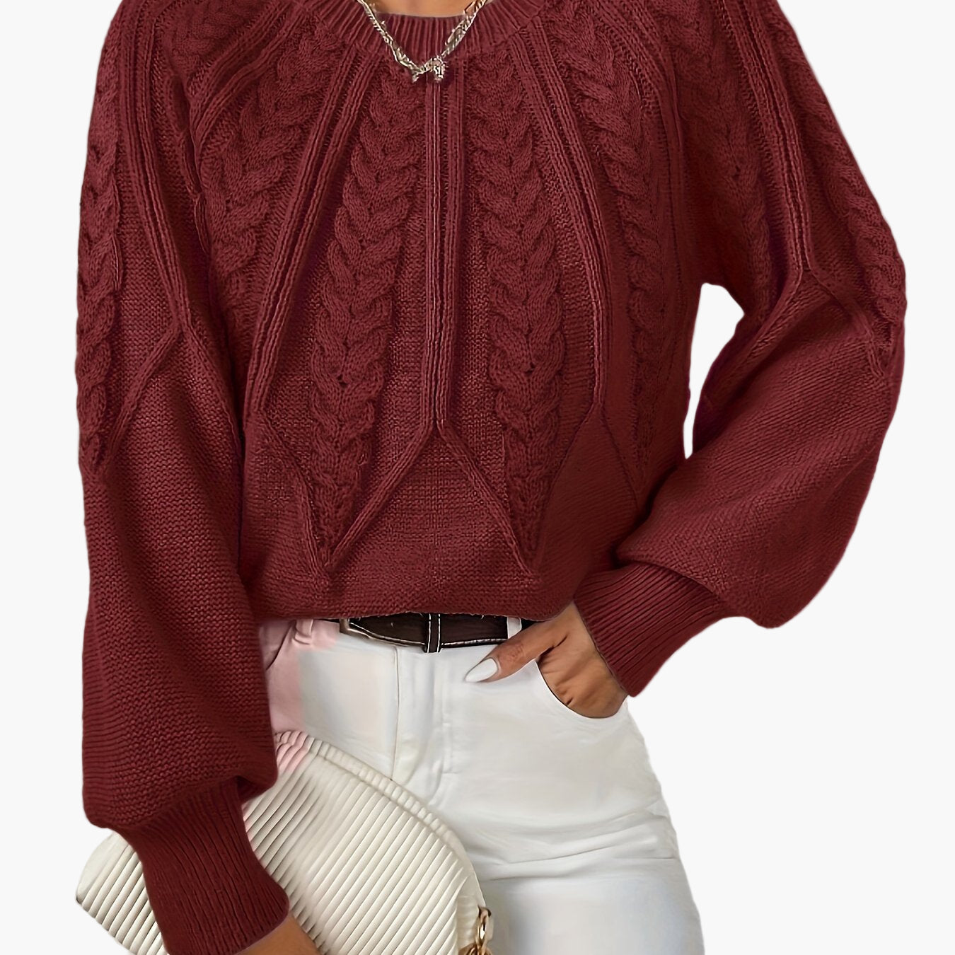 Damstickad Elegant Tröja med Kabelmönster för Vardag och Kontor