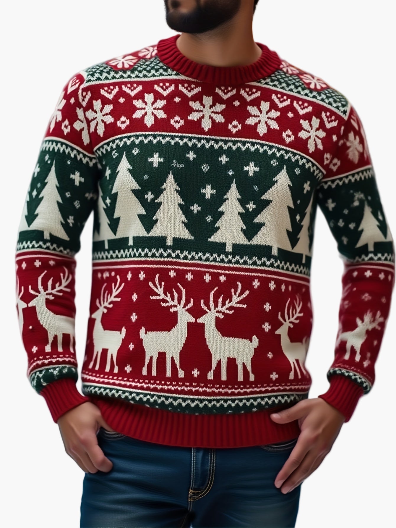 Herr Jultröja med Renar och Granar – Perfekt för Julfest och Vintermys