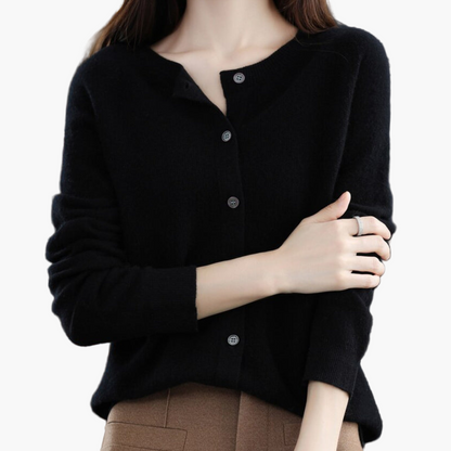 Dam Cardigan med Rund Hals och Knappstängning – Klassisk och Elegant Vardagströja