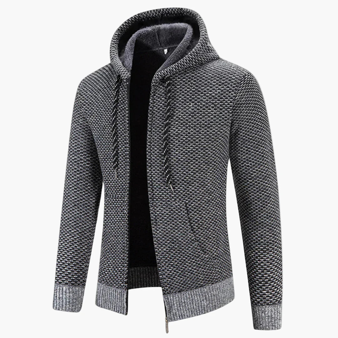 Herrar Stickad Hoodie med Dragkedja – Varm och Stilren för Höst och Vinter