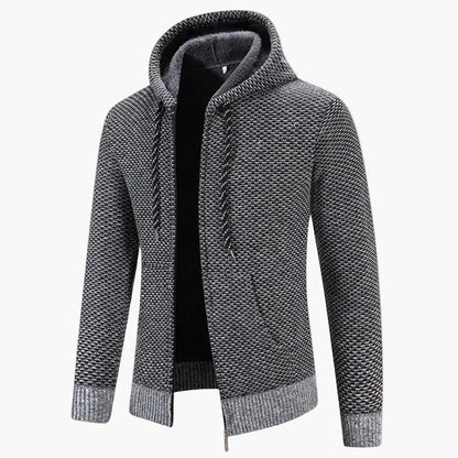 Herrar Stickad Hoodie med Dragkedja – Varm och Stilren för Höst och Vinter