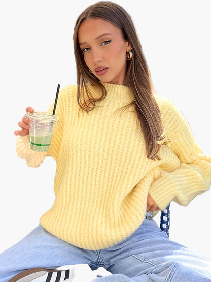 Damstickad avslappnad tröja för höst och vinter – vardagsstil och komfort