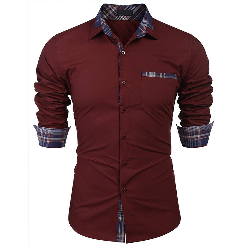 Herrskjorta Slim Fit Business Casual med Rutiga Detaljer – Långärmad, Modern Stil