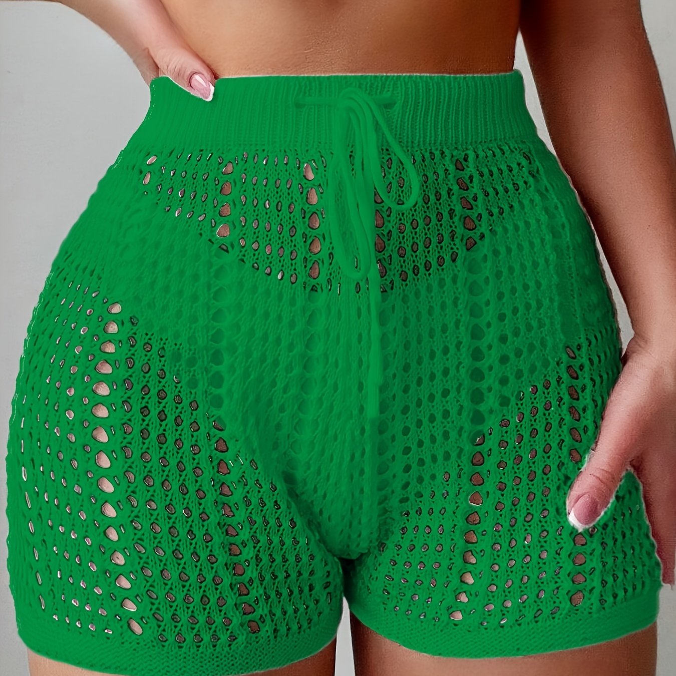 Dam Shorts med Hög Midja och Virkad Look – Trendiga Strandshorts för Semester och Sommar