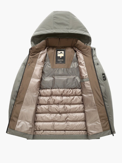 Herr Vinterjacka med Huva – Varm och Vindtät Pufferjacka för Fritid och Utomhusaktiviteter