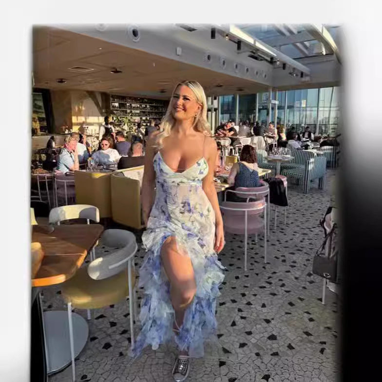 Damklänning Elegant Blommig Maxiklänning med Romantiskt 3D-mönster – Perfekt för Fest och Sommar