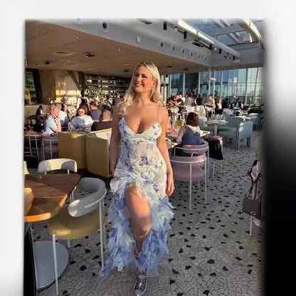 Damklänning Elegant Blommig Maxiklänning med Romantiskt 3D-mönster – Perfekt för Fest och Sommar