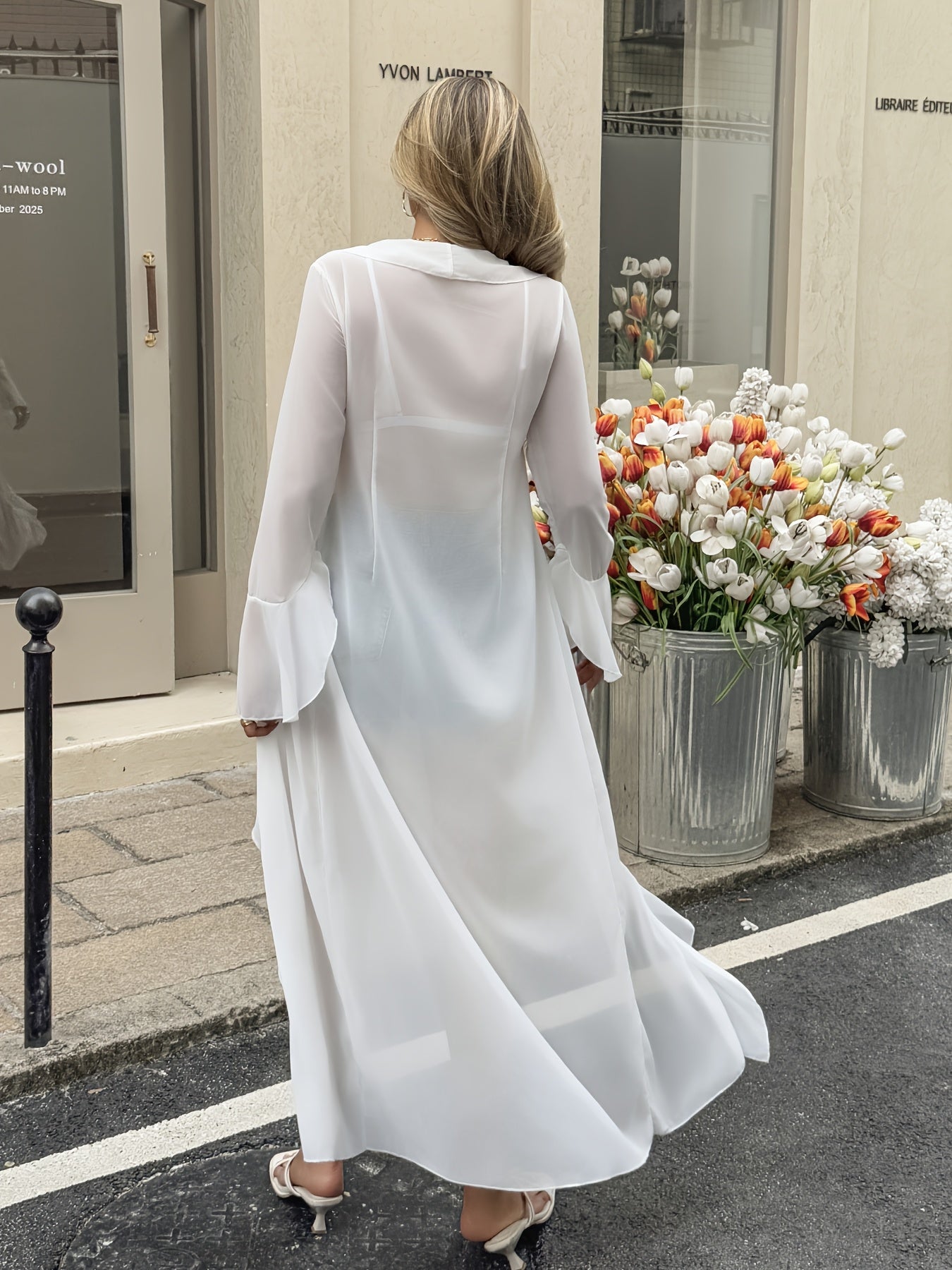 Dam Kimono Lång Elegant Öppen Ryschig Strandtunika Semesteroutfit