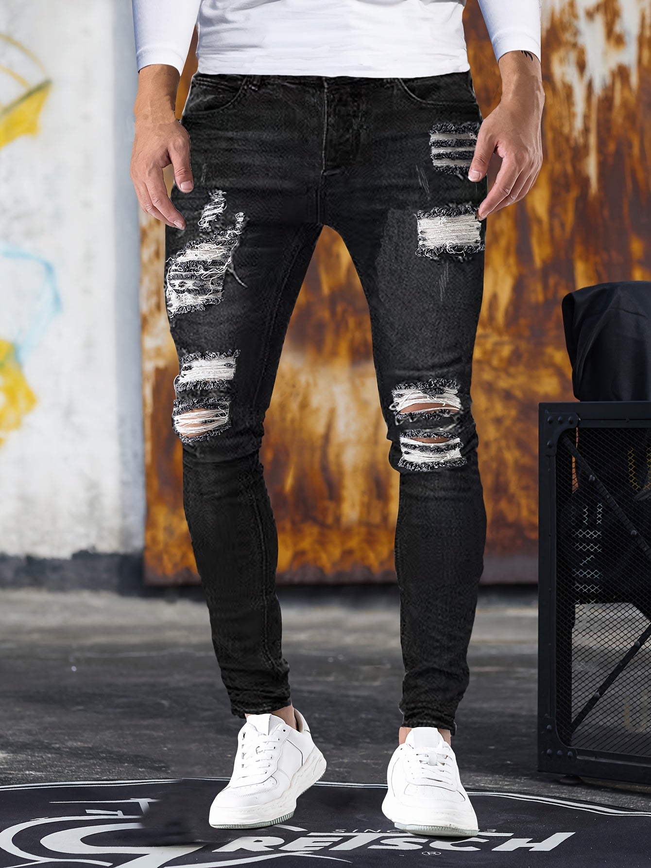 Neil – Slimmade Jeans med Rippad Design för Herrar