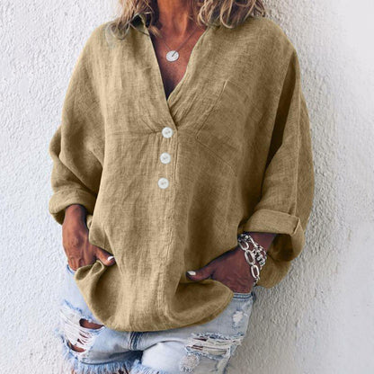 Shannon – V-ringad Blus i Premium med Lång Ärmar