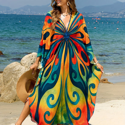 Dam Kaftan Strandklänning Boho Lång Maxiklänning Semester Omslag Strandmode