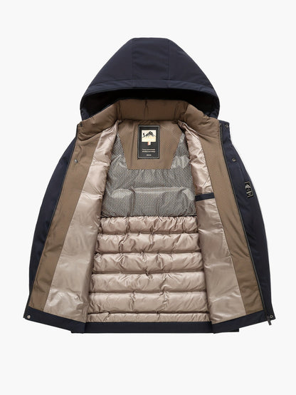 Herr Vinterjacka med Huva – Varm och Vindtät Pufferjacka för Fritid och Utomhusaktiviteter