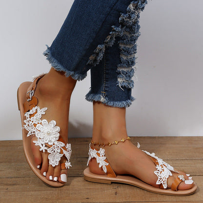 Laura – Romerska Sandaler med Blommor och Ankelrem