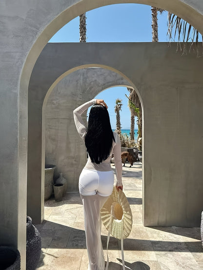Damernas Elegant Strandklänning Långärmad Transparent Semesterlook