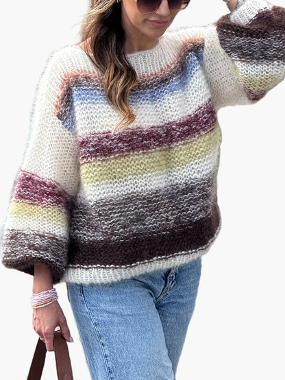 Damtröja med breda ränder och avslappnad passform – Elegant stickad pullover för höst och vinter