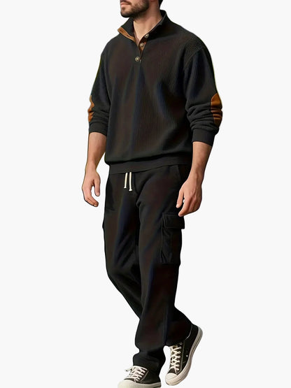 Herr Set – Avslappnad Träningsdress med Tryckknappar och Cargo Byxor, Perfekt för Vardagsbruk och Fritid