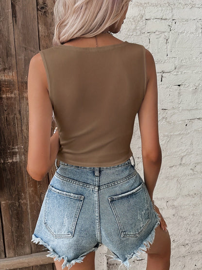 Dam Twist-Front Crop Top – Trendig och Elegant Sommartopp för Fritid och Fest