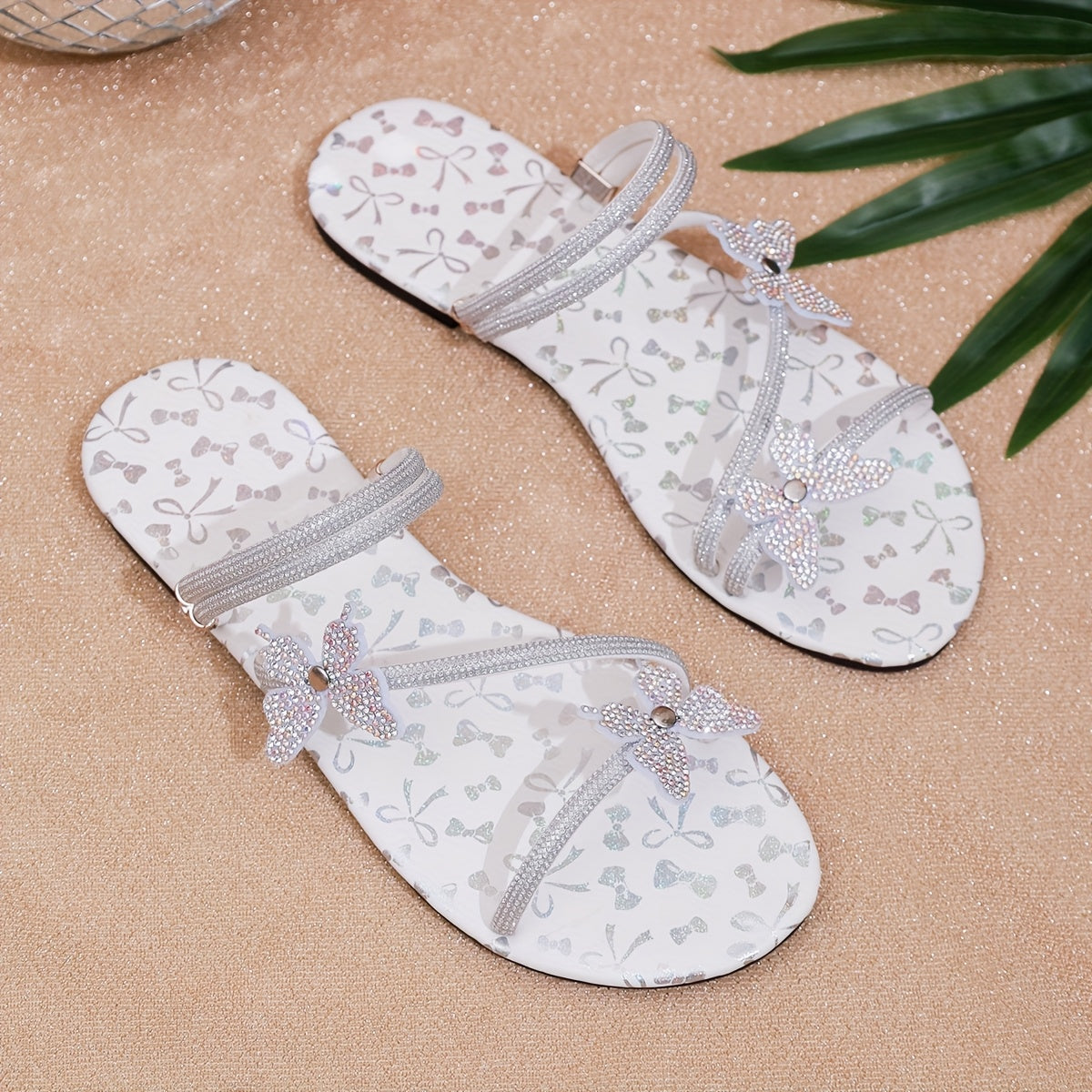 Dam Sandaler Platta Sommarskor med Strass Fjärilar Slingback Party & Vardag Elegant Stil