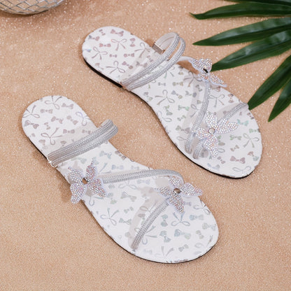 Dam Sandaler Platta Sommarskor med Strass Fjärilar Slingback Party & Vardag Elegant Stil