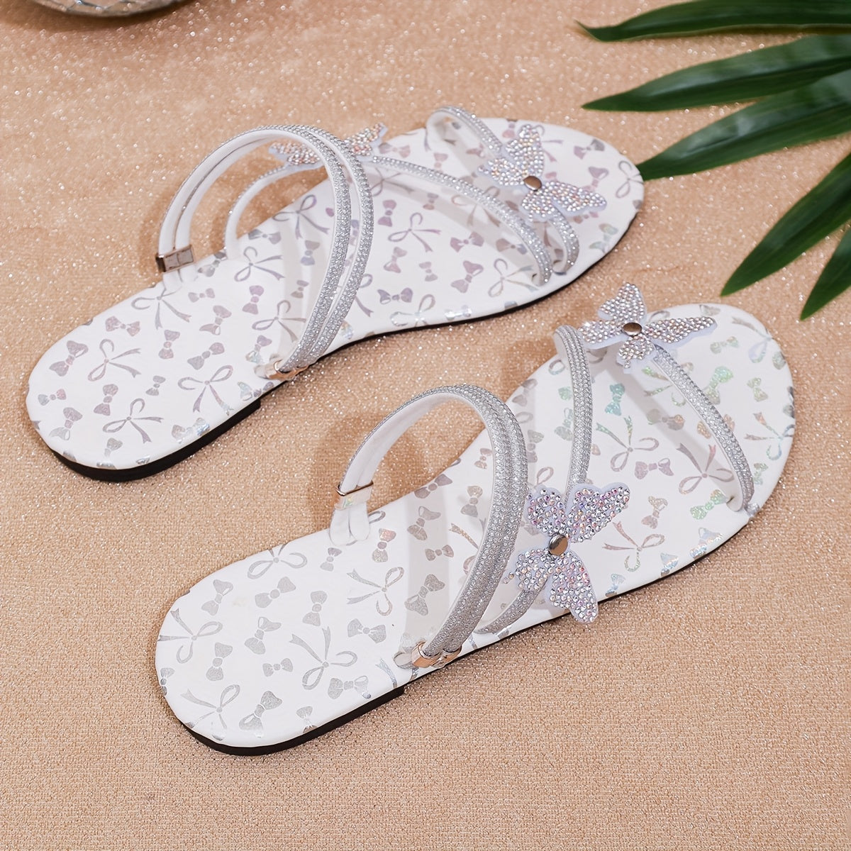 Dam Sandaler Platta Sommarskor med Strass Fjärilar Slingback Party & Vardag Elegant Stil