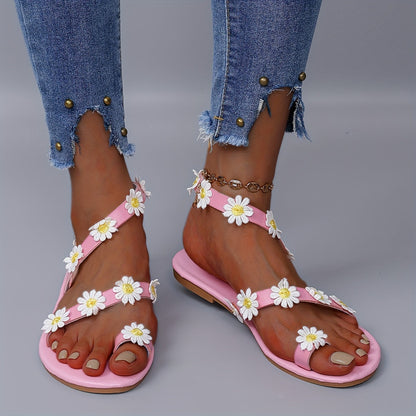 Dam Sandaler med Blommor – Bohemisk Platt Sandal för Sommar och Festival
