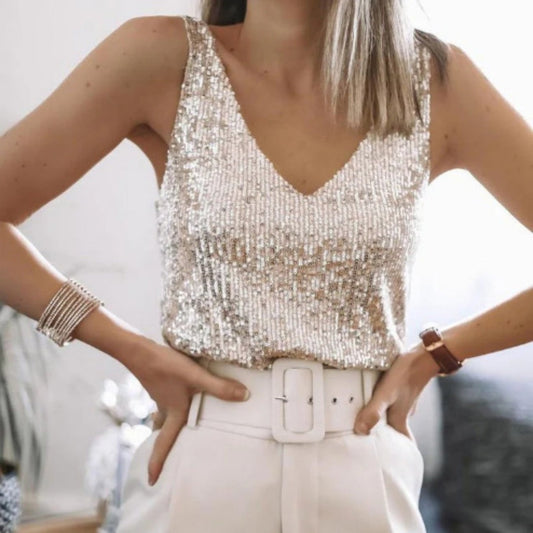 Dam Paljettlinne Elegant Festtop Sällskapsliv Stil