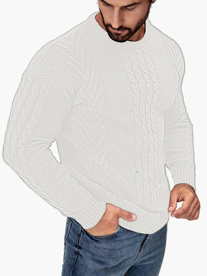 Herrstickad Tröja – Elegant Kabelstickad Pullover för Höst och Vinter – Avslappnad Stil
