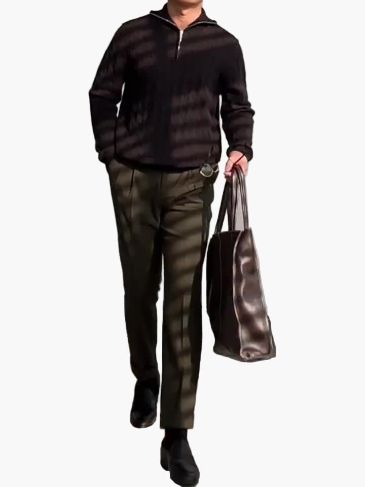 Herrtröja med halv dragkedja och kabelstickad design – Casual höst/vinter vardagströja