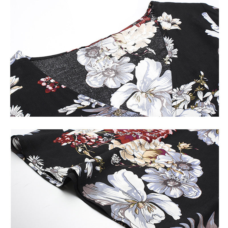 Leah – Blommig Sommardress med V-ringning och Elastisk Midja