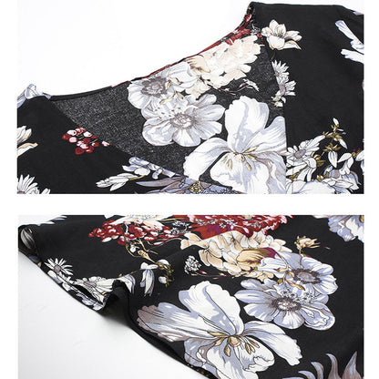 Leah – Blommig Sommardress med V-ringning och Elastisk Midja