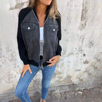 Leah – Patchwork Denimjacka med Huvtröja