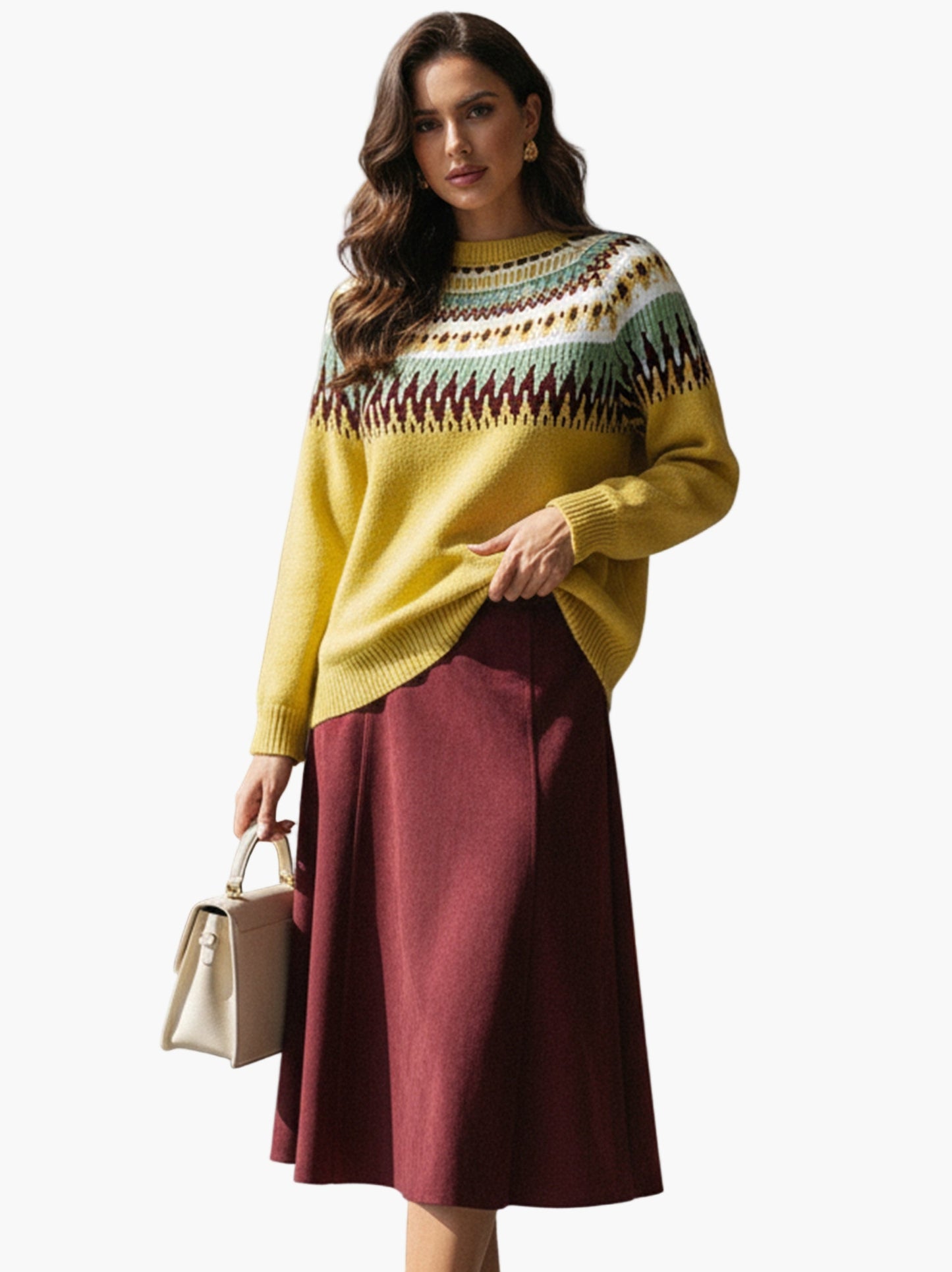 Damstickad tröja med geometriskt mönster och avslappnad passform – Perfekt för vardag och höstmode