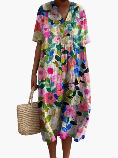 Dam Sommarklänning Lös Passform Blommig Vardagsstil