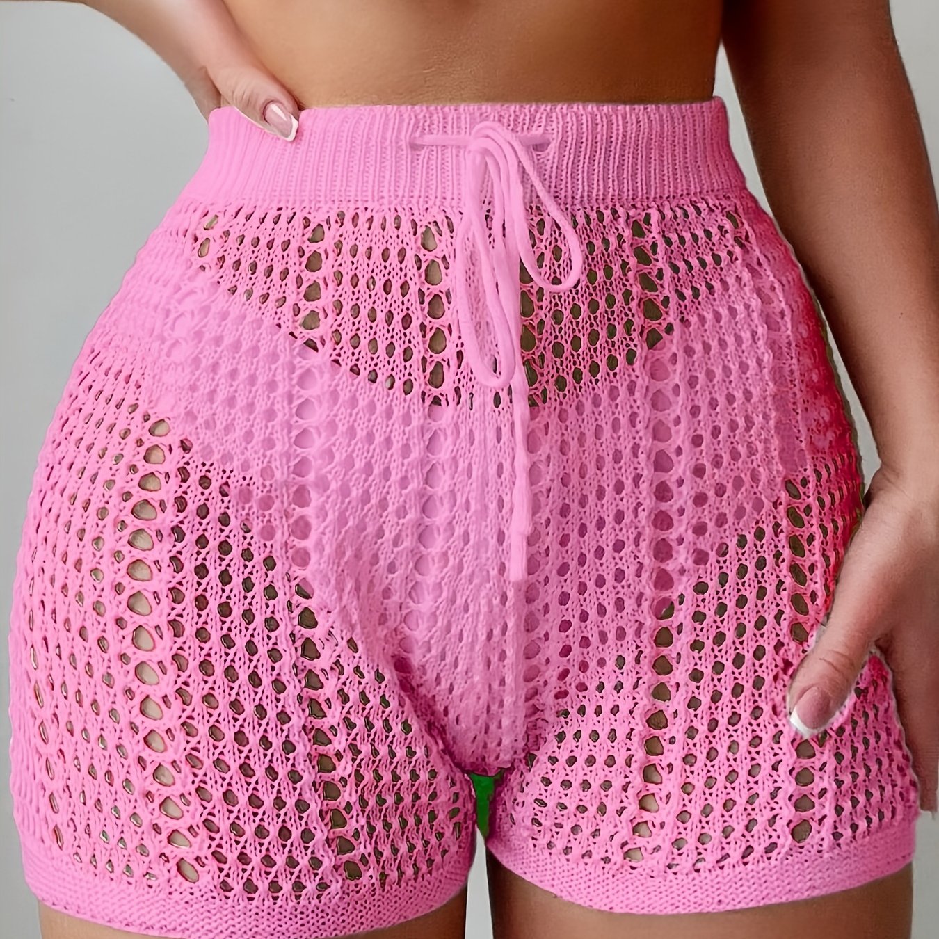 Dam Shorts med Hög Midja och Virkad Look – Trendiga Strandshorts för Semester och Sommar