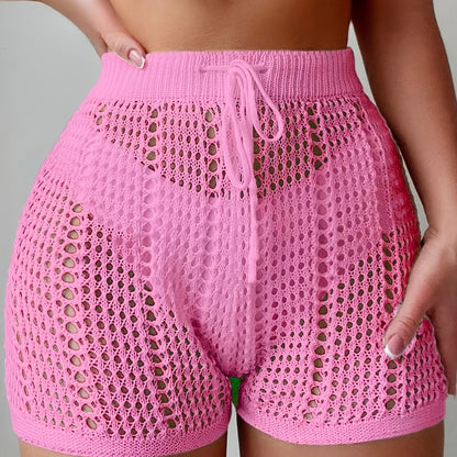 Dam Shorts med Hög Midja och Virkad Look – Trendiga Strandshorts för Semester och Sommar
