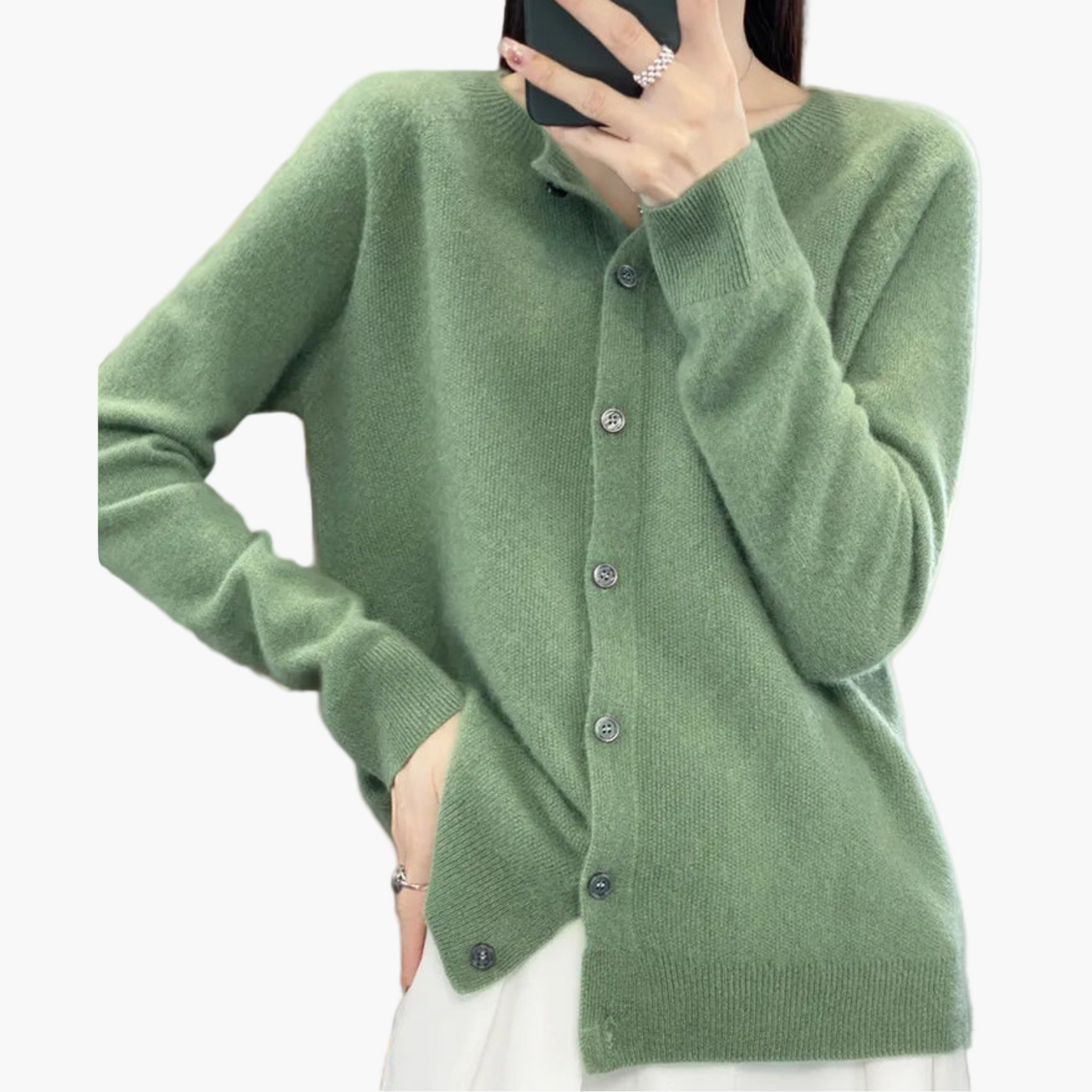 Dam Cardigan med Rund Hals och Knappstängning – Klassisk och Elegant Vardagströja