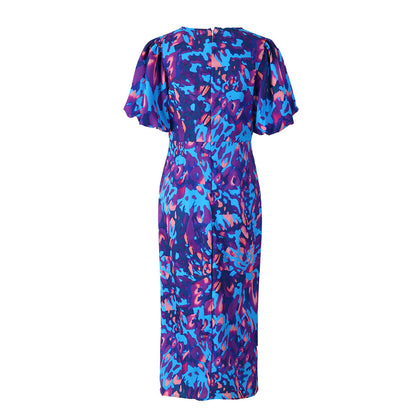 Damklänning Elegant Fest Puffärm Midilång – Perfekt för Sommar och Evenemang