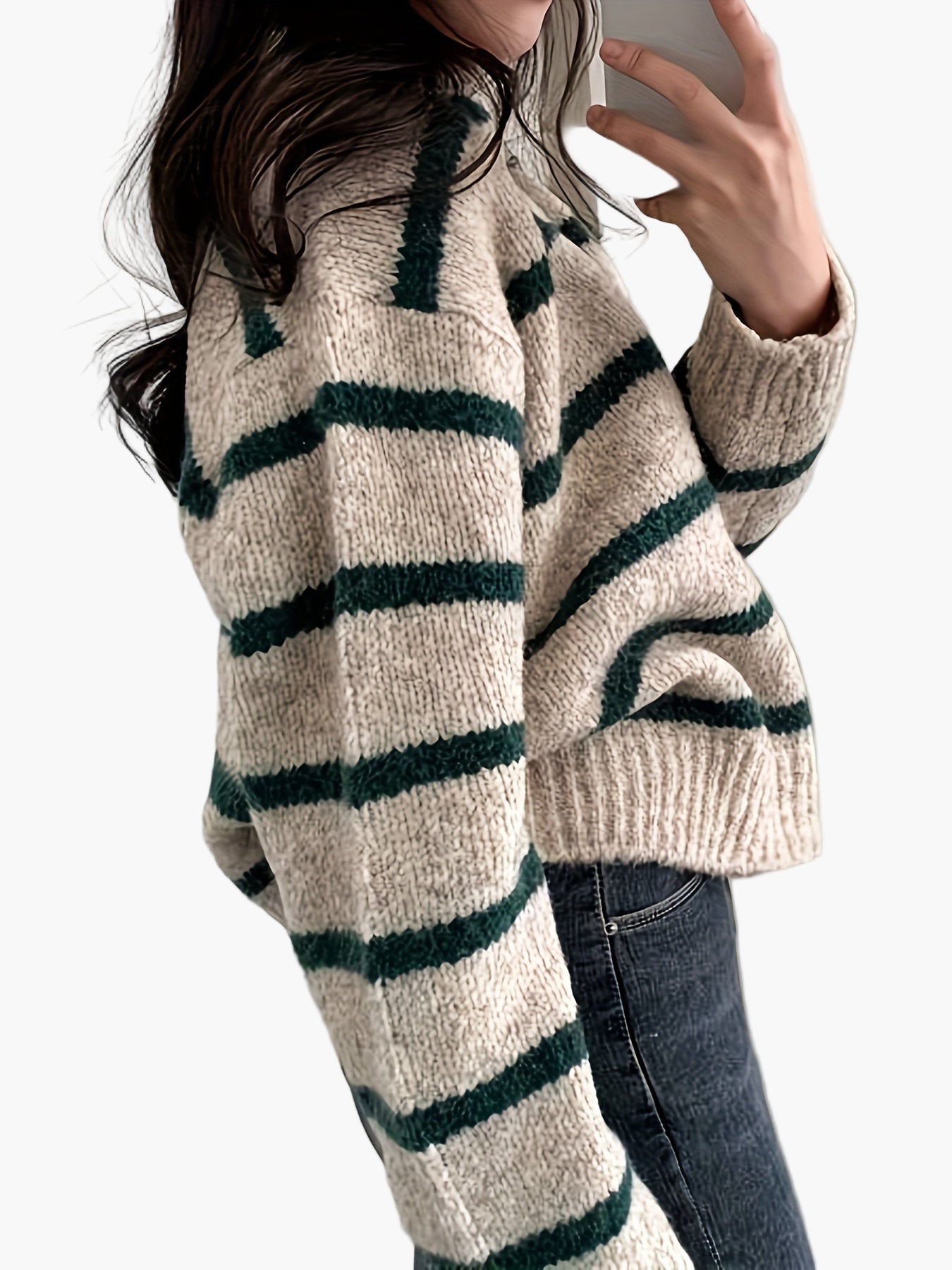 Damtröja med eleganta ränder och krage för höst och vinter