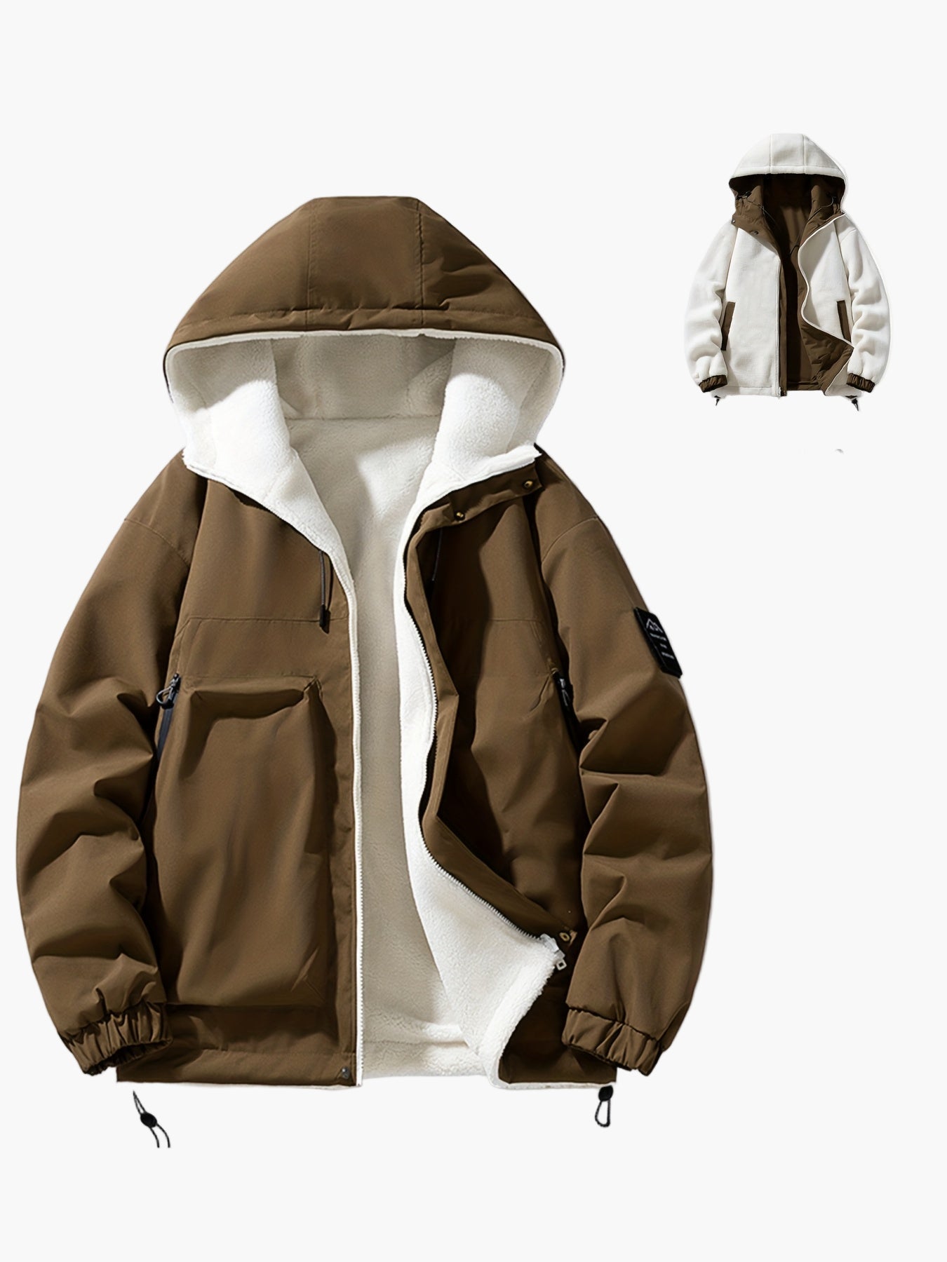 Herr Vind- och Vattentät Vinterjacka med Huva, Fodrad, Fritidsstil