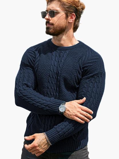 Herrstickad Tröja – Elegant Kabelstickad Pullover för Höst och Vinter – Avslappnad Stil
