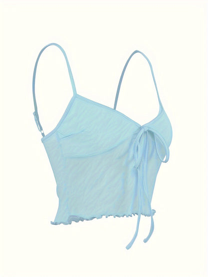 Dam Crop Top med Spaghettiband och Knytning – Modern Feststil