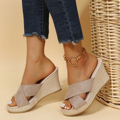 Alice – Stora storlekar dam skor kilklack hampa rep plattform sandaler