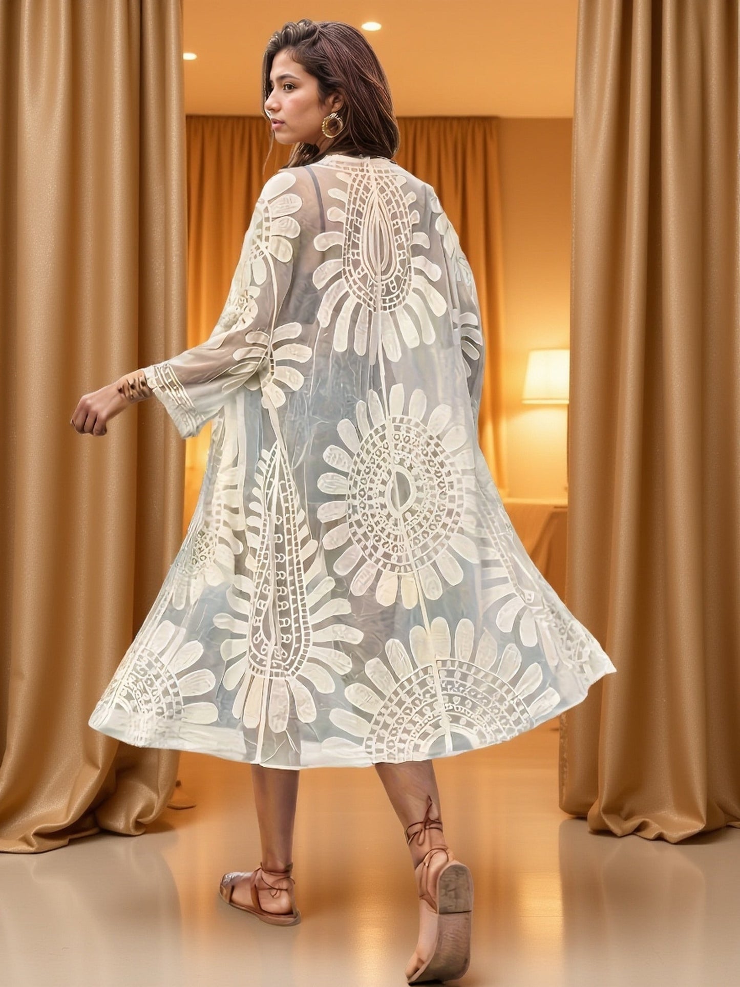 Damernas Bohemisk Broderad Strandkaftan med Lång Silhuett för Semester och Resort