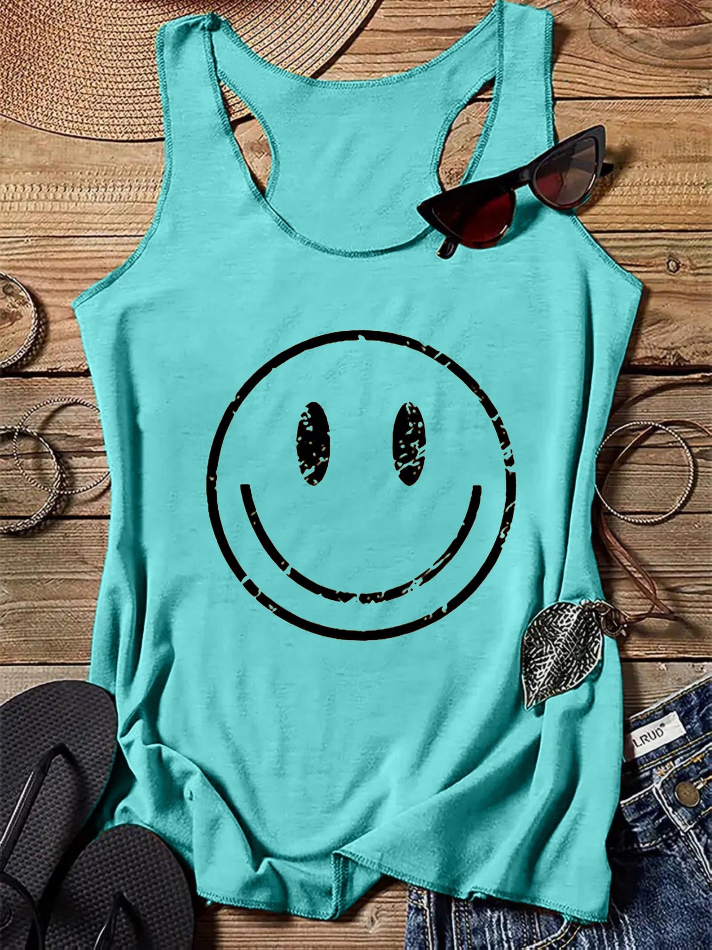 Damlinne med smiley-tryck – Trendigt avslappnad sommartopp