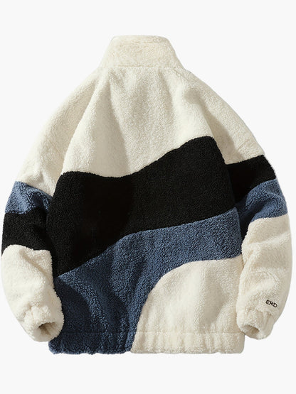 Herr Preppy Fleecejacka med Färgblock och Dragkedja – Trendig Vår- och Höstjacka