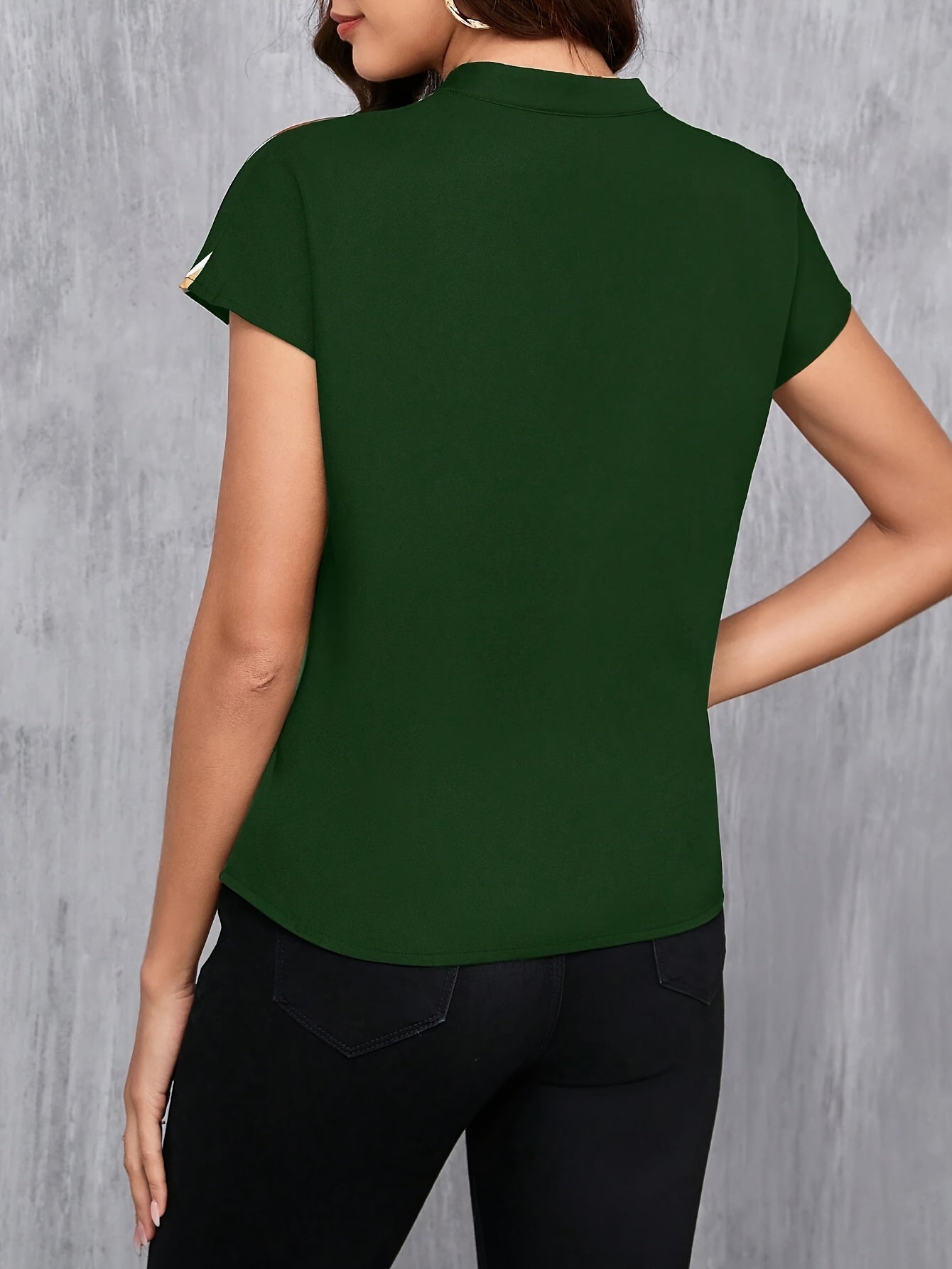 Dam Elegant Blus med Geometriskt Mönster och V-ringning för Kontor och Vardagsbruk