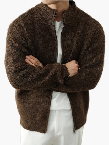 Herr – Stickad halvzip tröja med avslappnad passform, perfekt för vardag och lager-på-lager-stil